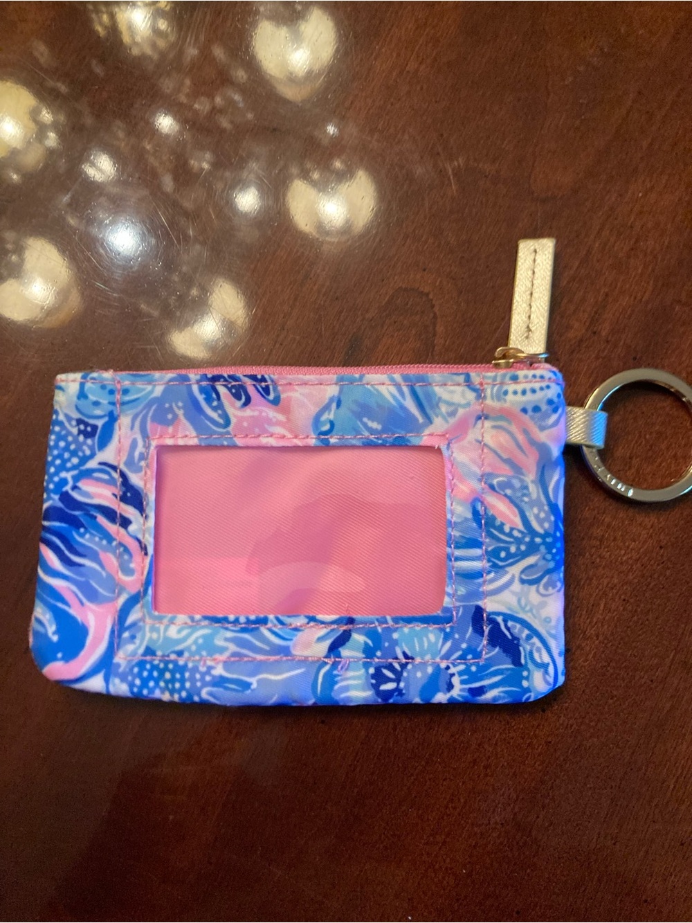 Floral Blue & Pink ID Card Holder Keychain